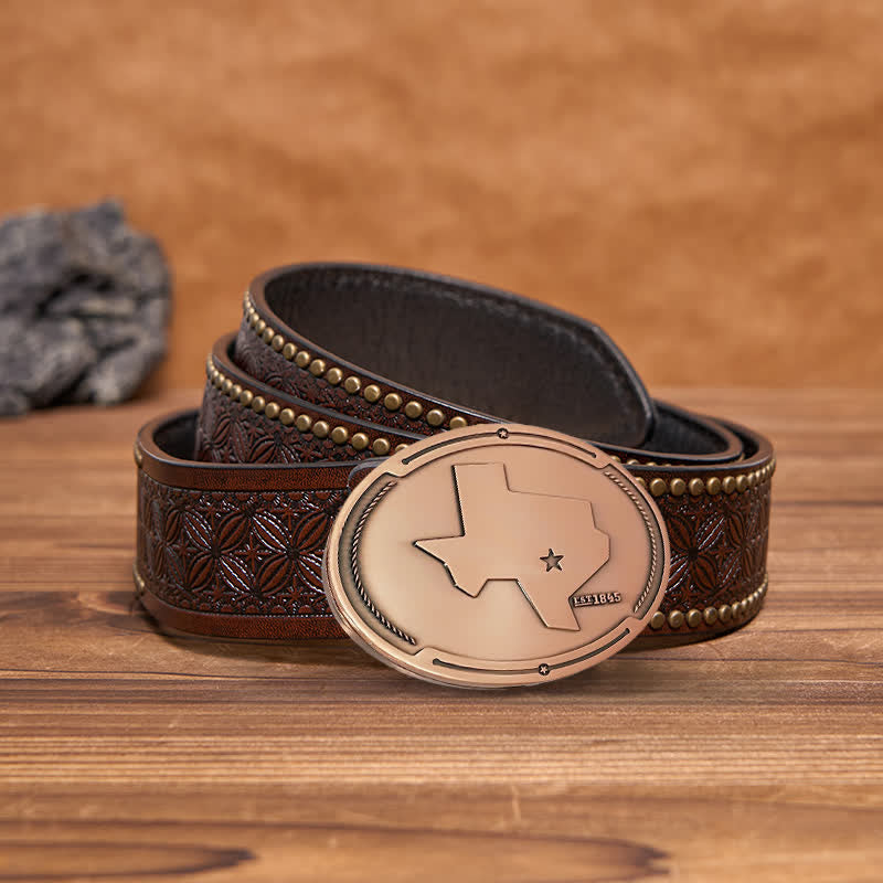 Cintura in pelle con fibbia porta birra creativa fai da te con mappa dello stato del Texas da uomo