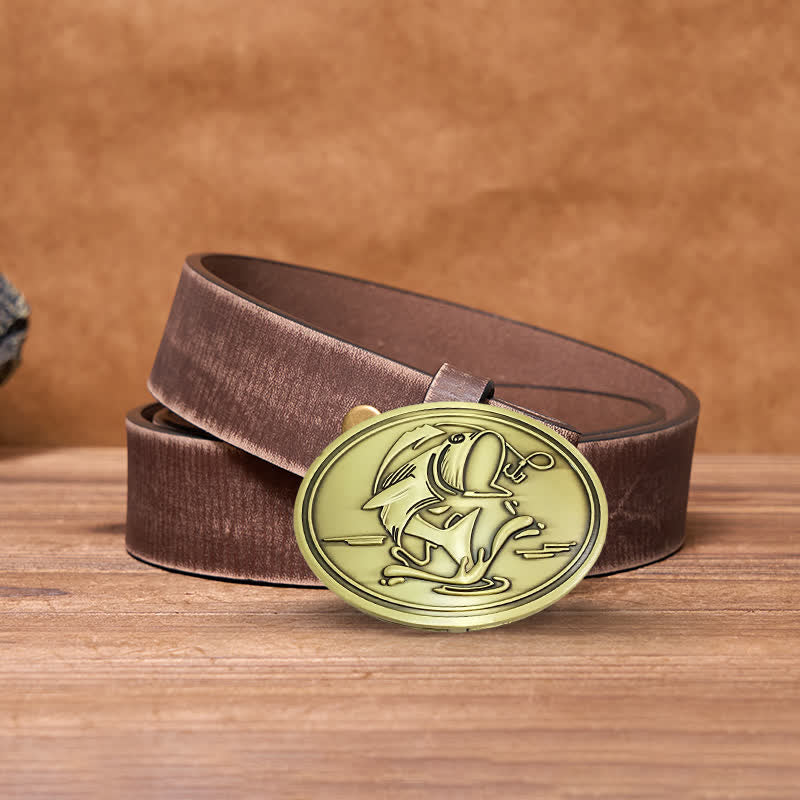 Cintura in pelle con fibbia porta birra creativa fai da te da uomo Gone Fishing - Bronzo antico - Cintura marrone anticata - 42 - image 17