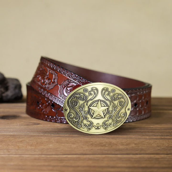Cintura in pelle con fibbia porta birra creativa fai da te Western Star da uomo - Bronzo antico - Cintura marrone intagliata - 42 - image 18