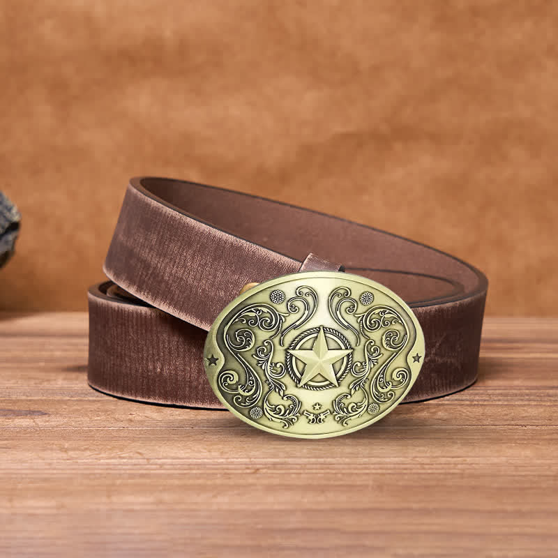 Cintura in pelle con fibbia porta birra creativa fai da te Western Star da uomo - Bronzo antico - Cintura marrone anticata - 42 - image 17