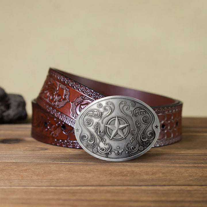 Cintura in pelle con fibbia porta birra creativa fai da te Western Star da uomo - Argento antico - Cintura marrone intagliata - 42 - image 12