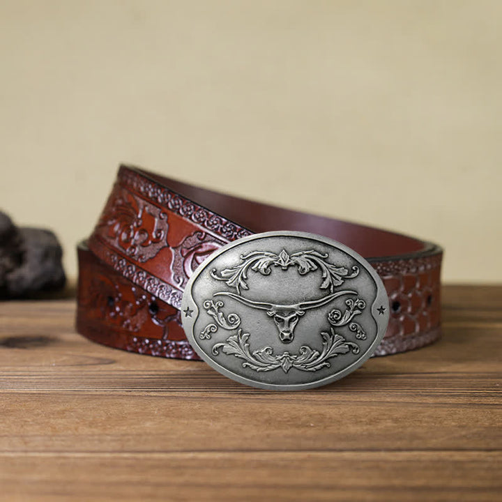 Cintura in pelle con fibbia porta birra creativa fai da te da uomo a forma di toro Longhorn