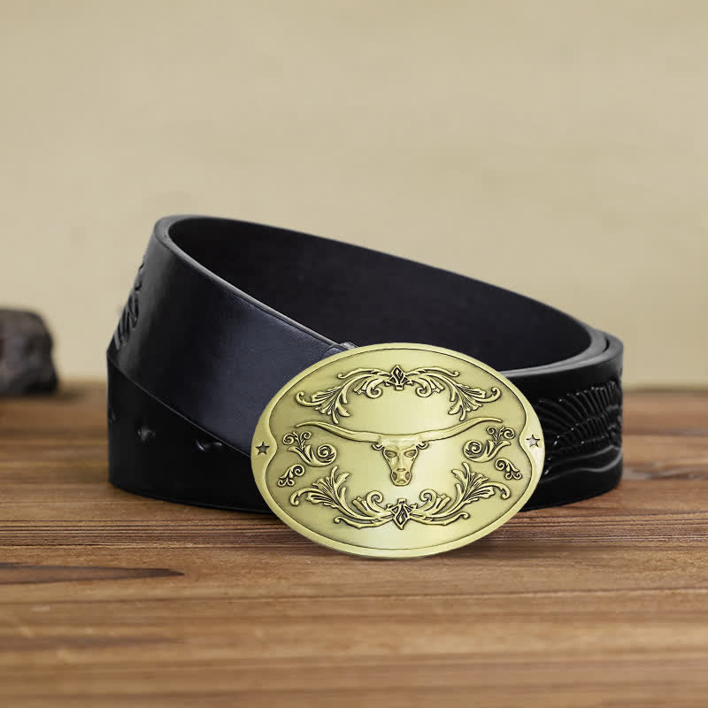Cintura in pelle con fibbia porta birra creativa fai da te da uomo a forma di toro Longhorn