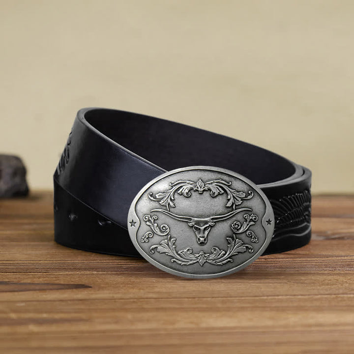 Cintura in pelle con fibbia porta birra creativa fai da te da uomo a forma di toro Longhorn