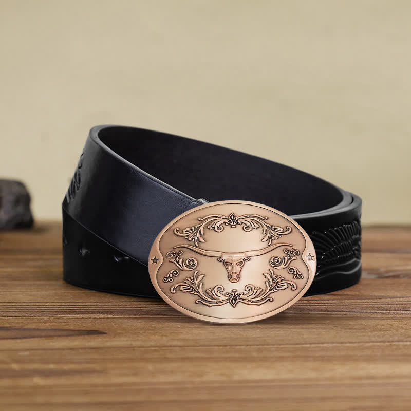 Cintura in pelle con fibbia porta birra creativa fai da te da uomo a forma di toro Longhorn
