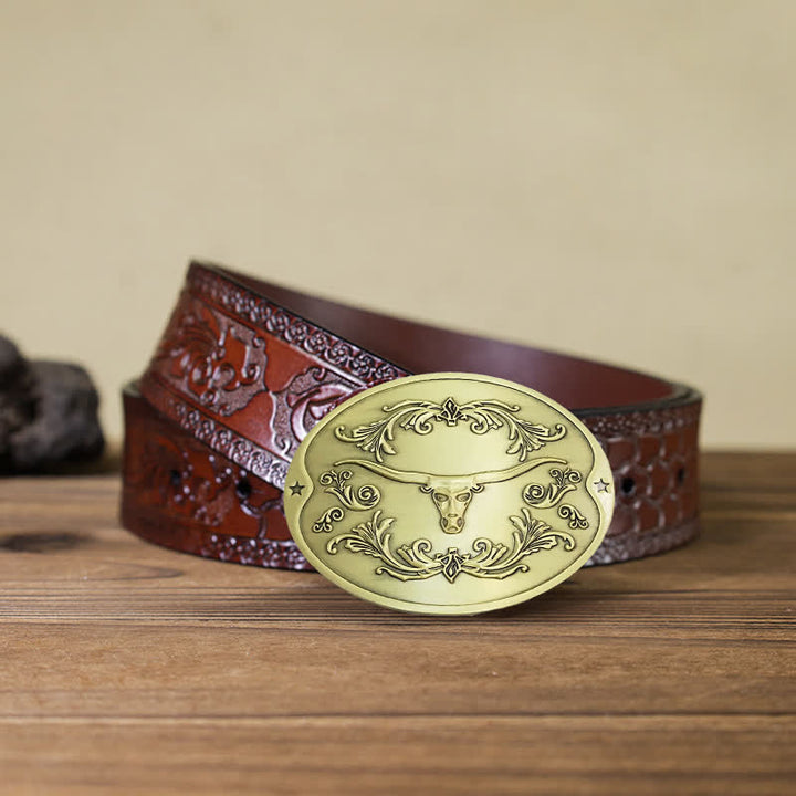 Cintura in pelle con fibbia porta birra creativa fai da te da uomo a forma di toro Longhorn