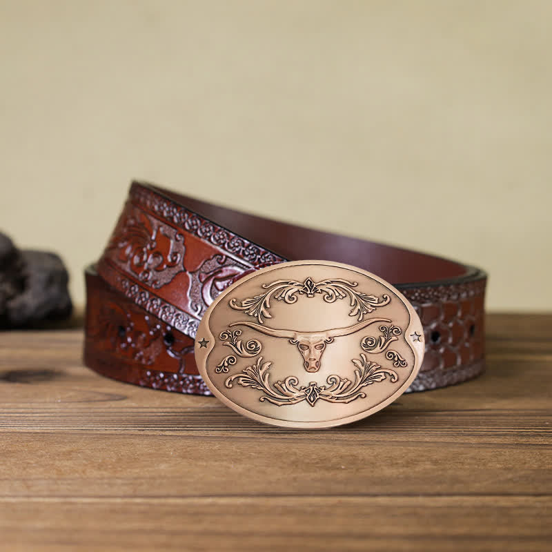 Cintura in pelle con fibbia porta birra creativa fai da te da uomo a forma di toro Longhorn