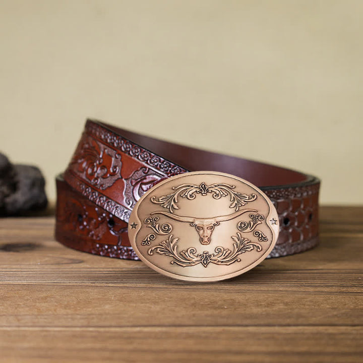 Cintura in pelle con fibbia porta birra creativa fai da te da uomo a forma di toro Longhorn