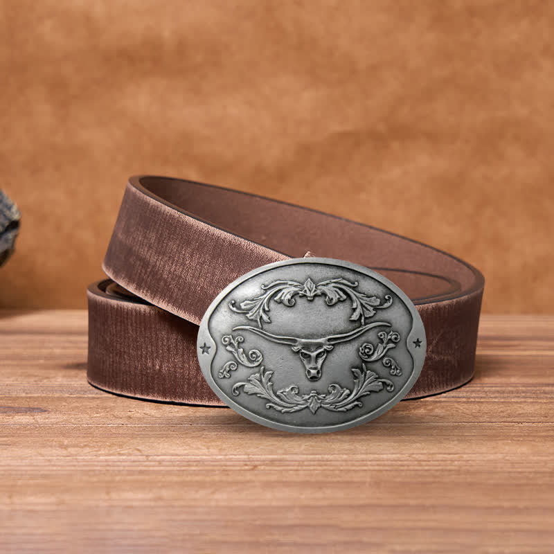 Cintura in pelle con fibbia porta birra creativa fai da te da uomo a forma di toro Longhorn