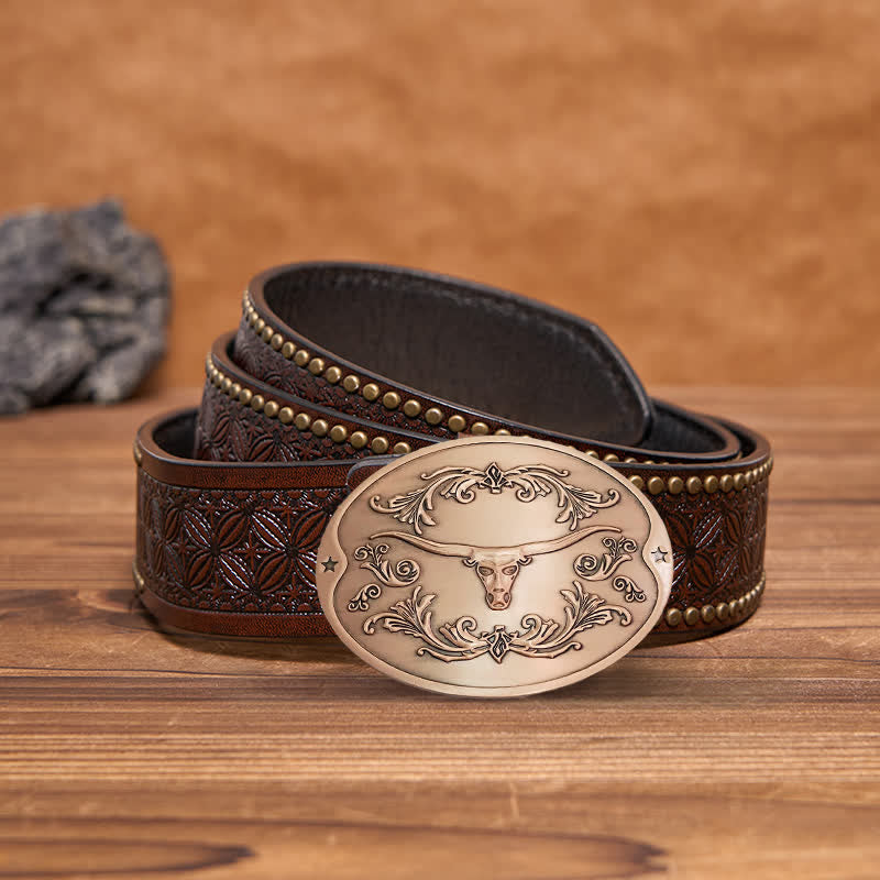 Cintura in pelle con fibbia porta birra creativa fai da te da uomo a forma di toro Longhorn