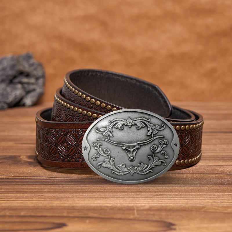 Cintura in pelle con fibbia porta birra creativa fai da te da uomo a forma di toro Longhorn