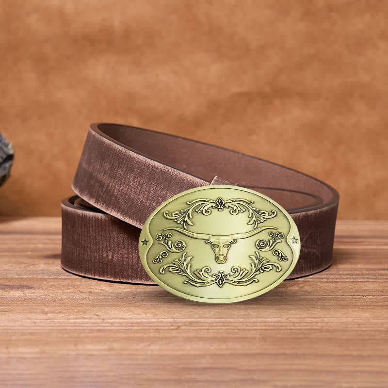 Cintura in pelle con fibbia porta birra creativa fai da te da uomo a forma di toro Longhorn