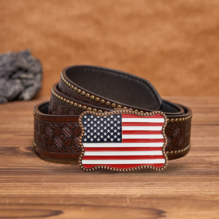 Cintura in pelle con fibbia per portafoglio con bandiera americana fai da te creativo da uomo