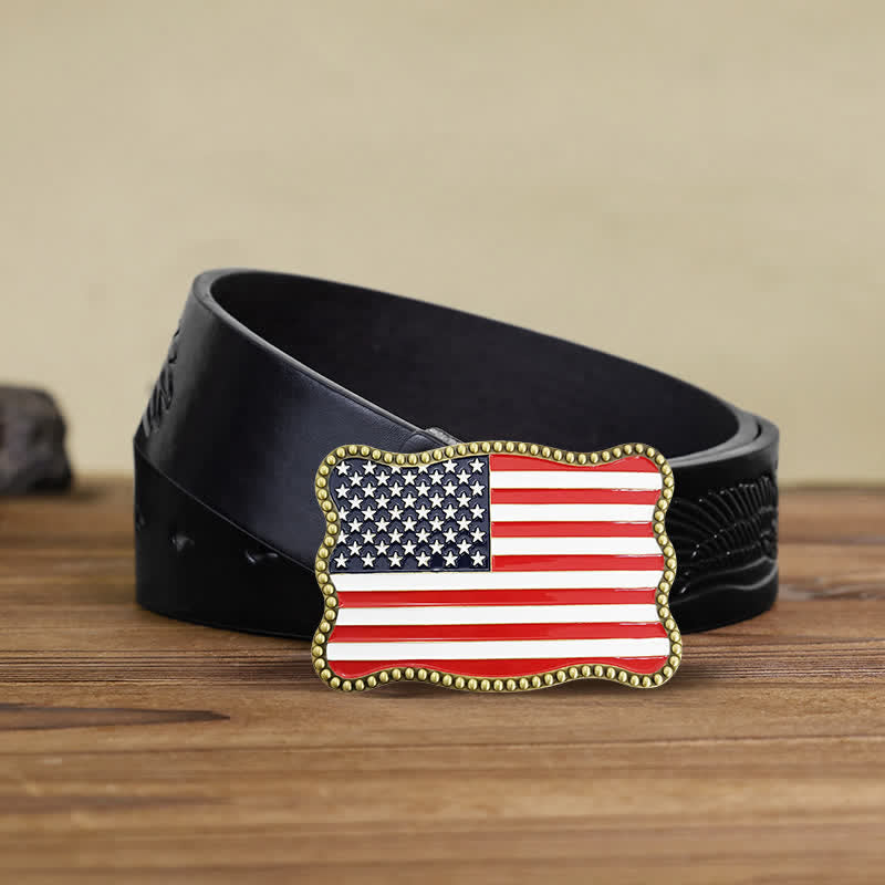 Cintura in pelle con fibbia per portafoglio con bandiera americana fai da te creativo da uomo