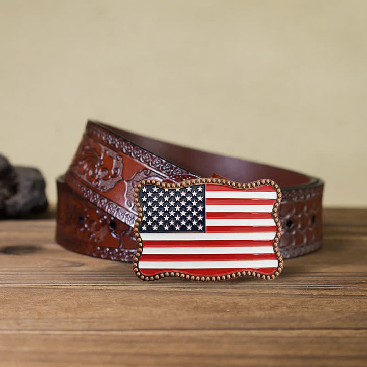 Cintura in pelle con fibbia per portafoglio con bandiera americana fai da te creativo da uomo