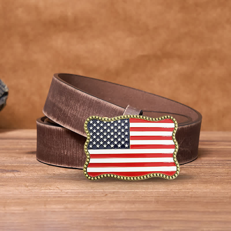 Cintura in pelle con fibbia per portafoglio con bandiera americana fai da te creativo da uomo - Bronzo antico - Cintura marrone anticata - 42 - image 16