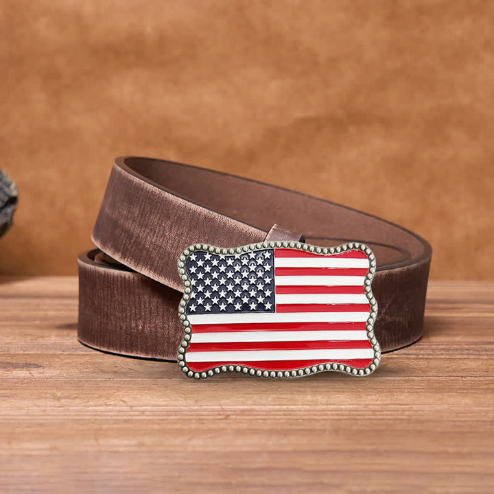 Cintura in pelle con fibbia per portafoglio con bandiera americana fai da te creativo da uomo - Argento antico - Cintura marrone anticata - 42 - image 22