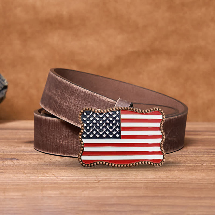 Cintura in pelle con fibbia per portafoglio con bandiera americana fai da te creativo da uomo - Rame antico - Cintura marrone anticata - 42 - image 10