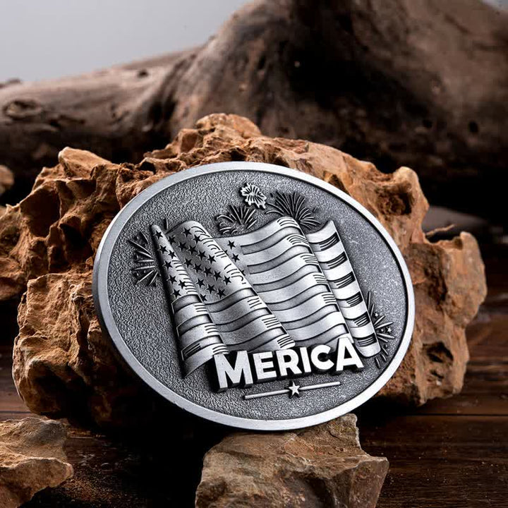 Cintura in pelle con fibbia in stile Texas con bandiera nativa americana fai da te da uomo - Argento - Senza cintura - Senza cintura - image 0