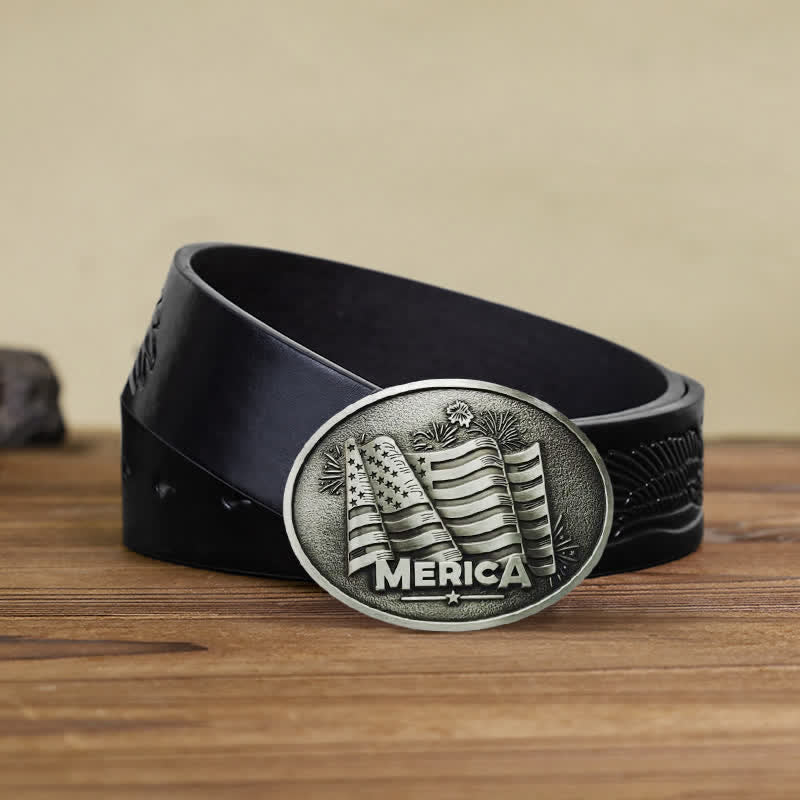 Cintura in pelle con fibbia in stile Texas con bandiera nativa americana fai da te da uomo