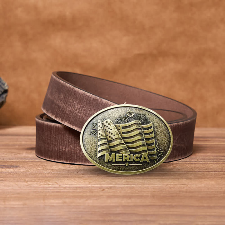 Cintura in pelle con fibbia in stile Texas con bandiera nativa americana fai da te da uomo - Bronzo - Cintura marrone anticata - 42 - image 13