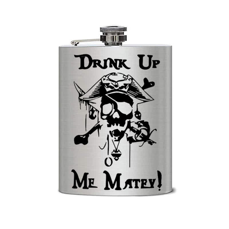 Borraccia portatile in acciaio inossidabile con motivo laser a teschio pirata da 3-8 oz - image 8