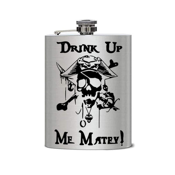Borraccia portatile in acciaio inossidabile con motivo laser a teschio pirata da 3-8 oz - image 8