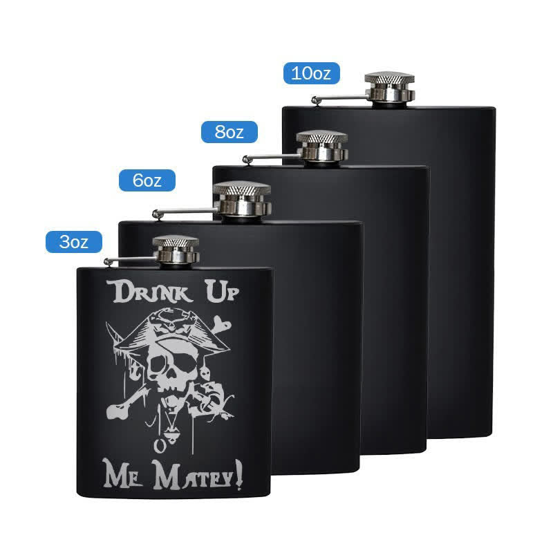 Borraccia portatile in acciaio inossidabile con motivo laser a teschio pirata da 3-8 oz - Nero - 10 once - image 2