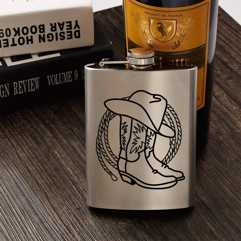 Borraccia portatile in acciaio inossidabile con motivo laser da 3-8 oz e stivali da cowboy - image 0