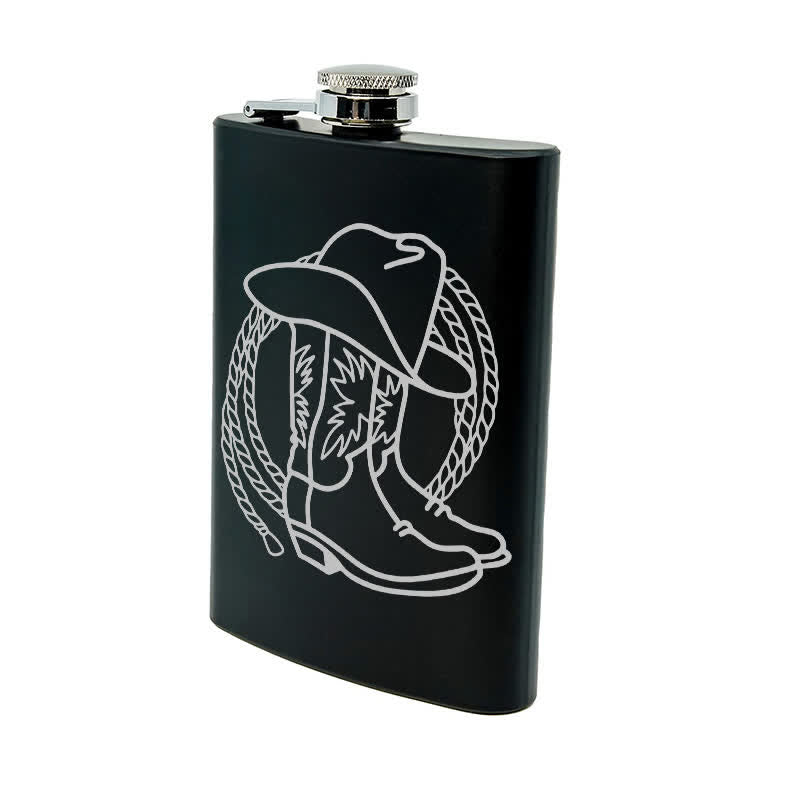 Borraccia portatile in acciaio inossidabile con motivo laser da 3-8 oz e stivali da cowboy - image 9