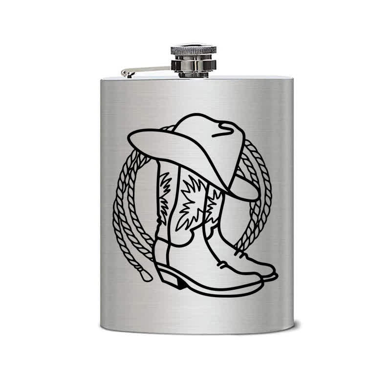 Borraccia portatile in acciaio inossidabile con motivo laser da 3-8 oz e stivali da cowboy - image 1