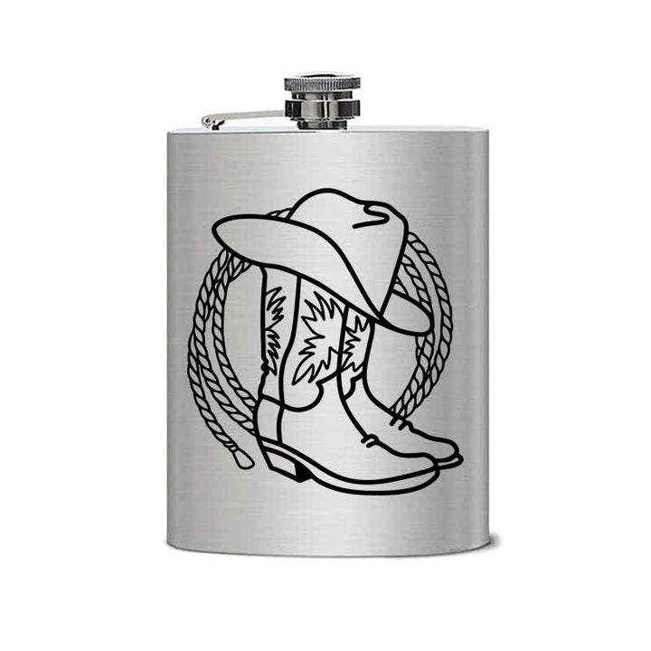 Borraccia portatile in acciaio inossidabile con motivo laser da 3-8 oz e stivali da cowboy - image 1