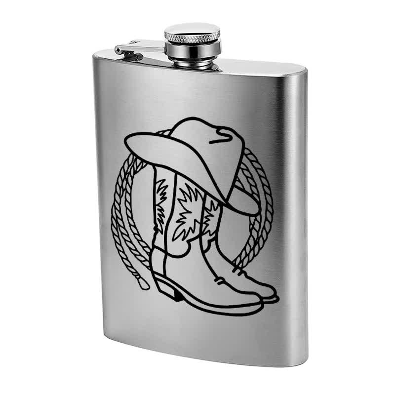 Borraccia portatile in acciaio inossidabile con motivo laser da 3-8 oz e stivali da cowboy - image 4
