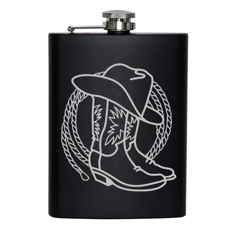 Borraccia portatile in acciaio inossidabile con motivo laser da 3-8 oz e stivali da cowboy - image 8