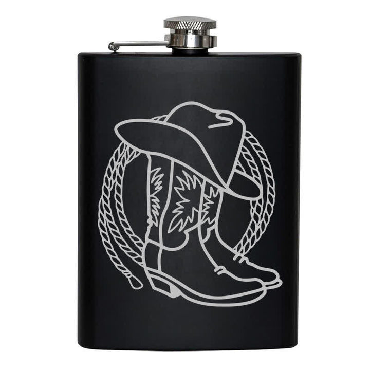 Borraccia portatile in acciaio inossidabile con motivo laser da 3-8 oz e stivali da cowboy - image 8