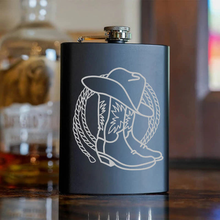 Borraccia portatile in acciaio inossidabile con motivo laser da 3-8 oz e stivali da cowboy - image 6