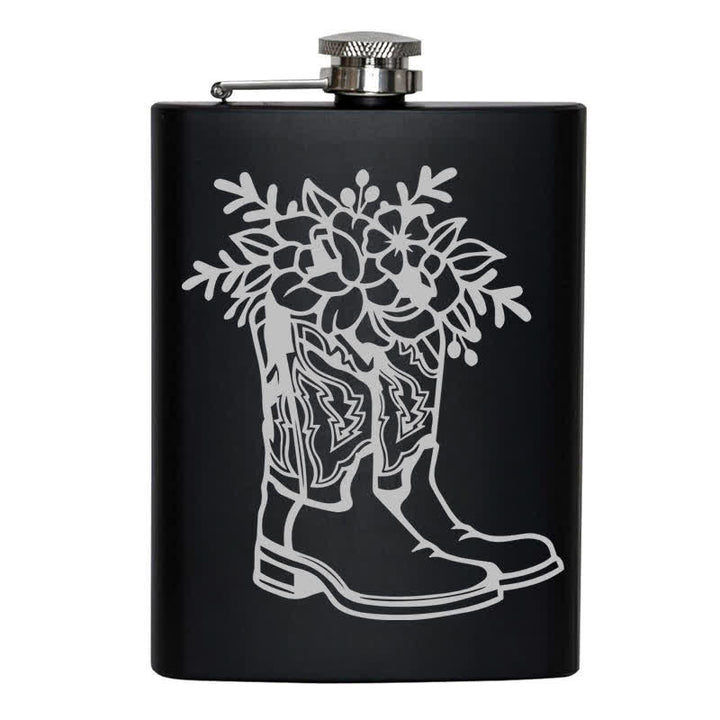 Borraccia portatile in acciaio inossidabile con motivo laser da 3-8 oz con stivali e fiori - image 8