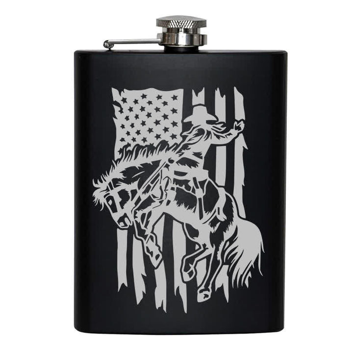 Borraccia portatile in acciaio inossidabile con motivo laser a bandiera USA da 3-8 oz con cavallo da equitazione - image 8