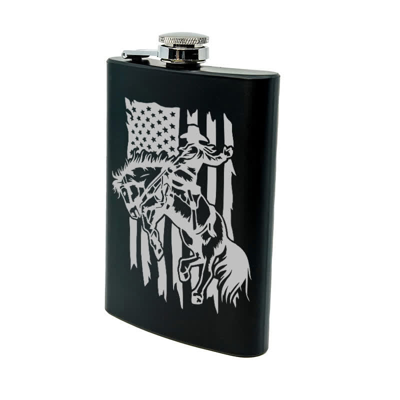 Borraccia portatile in acciaio inossidabile con motivo laser a bandiera USA da 3-8 oz con cavallo da equitazione - image 9
