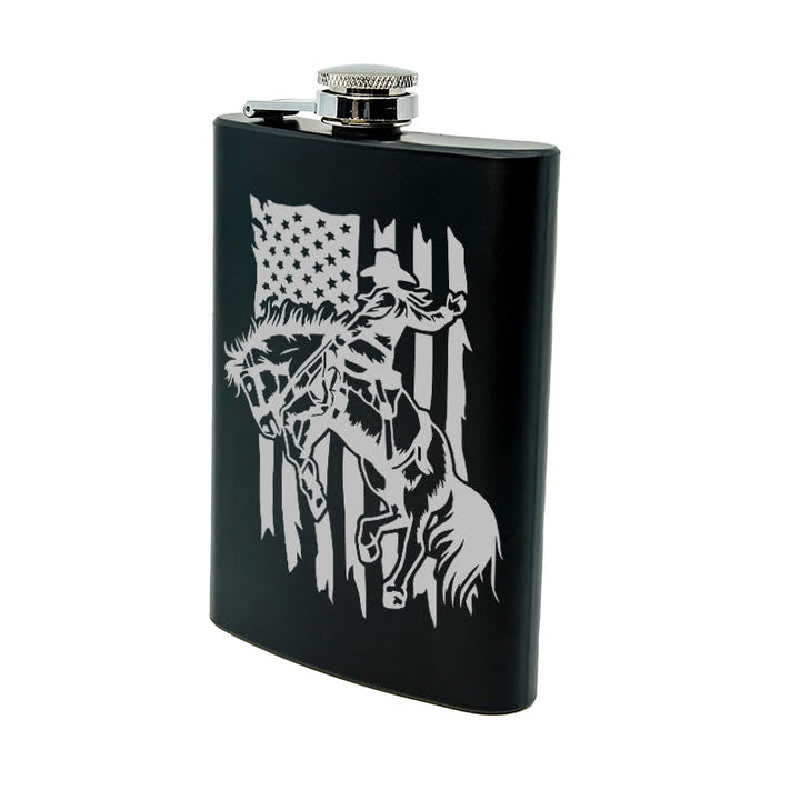 Borraccia portatile in acciaio inossidabile con motivo laser a bandiera USA da 3-8 oz con cavallo da equitazione - image 9