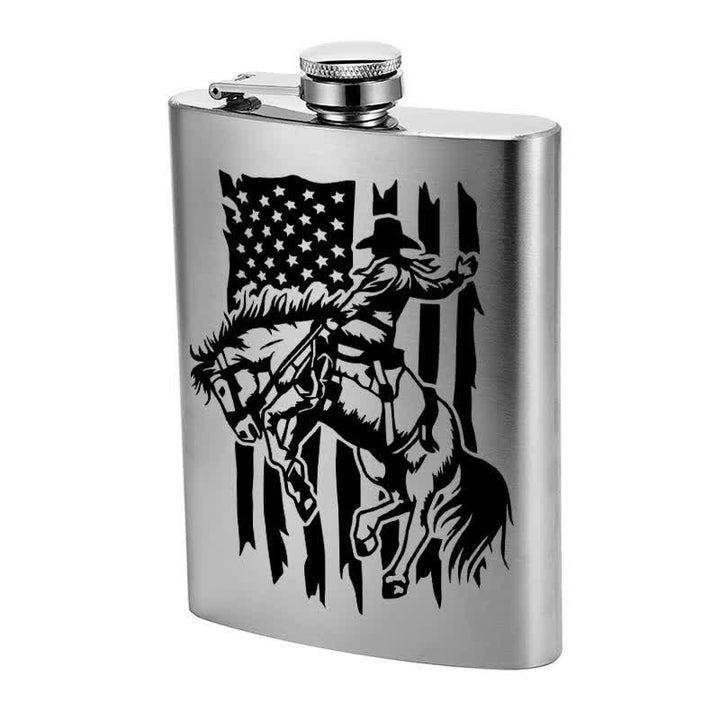 Borraccia portatile in acciaio inossidabile con motivo laser a bandiera USA da 3-8 oz con cavallo da equitazione - image 4