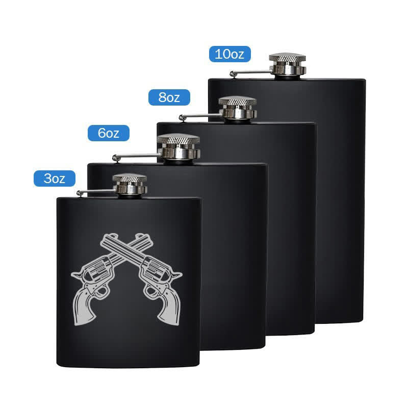 Borraccia portatile in acciaio inossidabile con motivo laser e pistole incrociate da 3-8 oz - Nero - 8 once - image 5