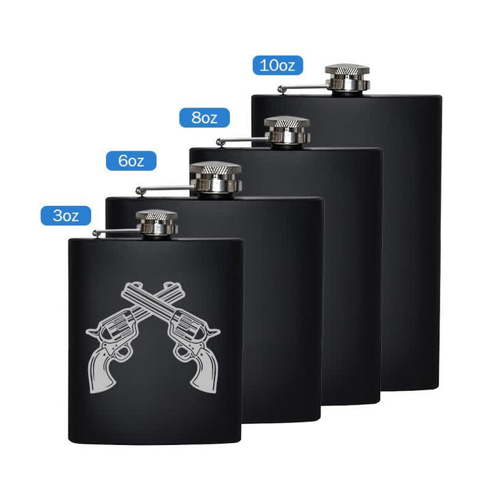 Borraccia portatile in acciaio inossidabile con motivo laser e pistole incrociate da 3-8 oz - Nero - 8 once - image 5