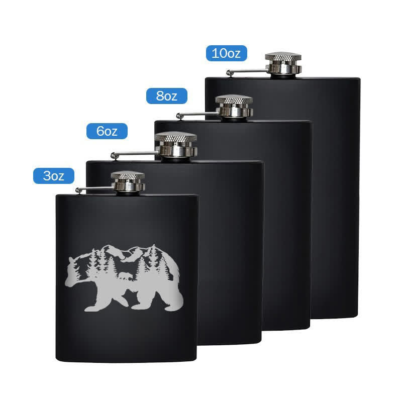 Borraccia portatile in acciaio inossidabile con motivo laser Bear Mountains da 3-8 oz - Nero - 8 once - image 5