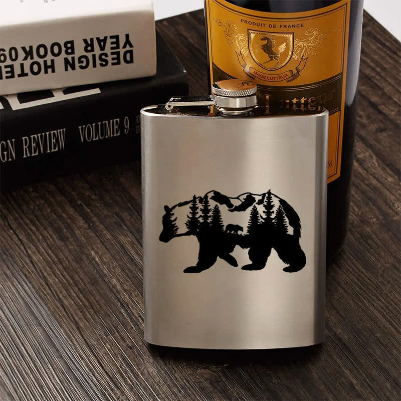 Borraccia portatile in acciaio inossidabile con motivo laser Bear Mountains da 3-8 oz - image 0