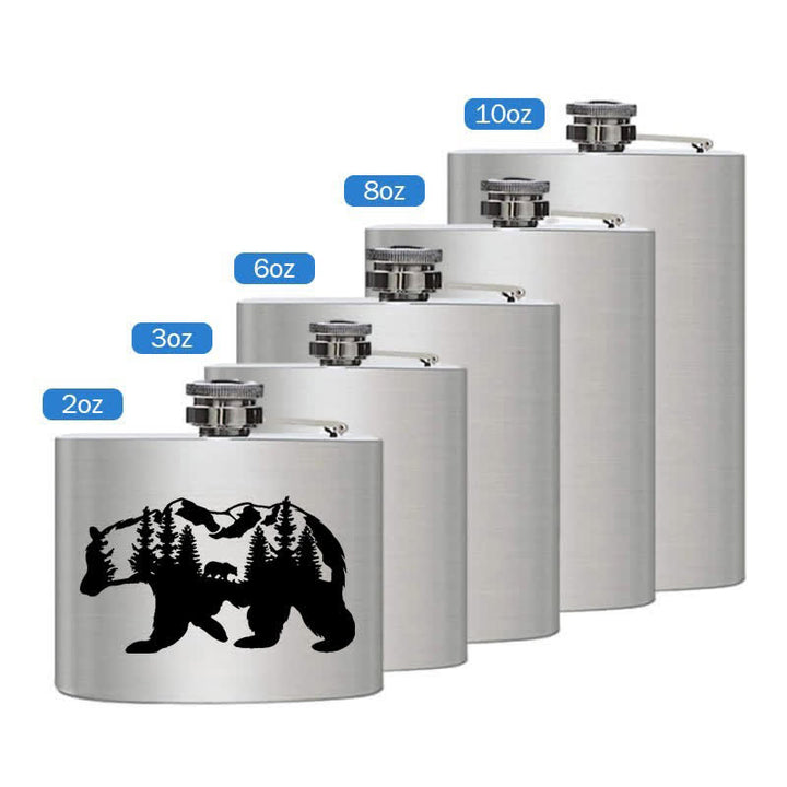 Borraccia portatile in acciaio inossidabile con motivo laser Bear Mountains da 3-8 oz - Argento - 8 once - image 2