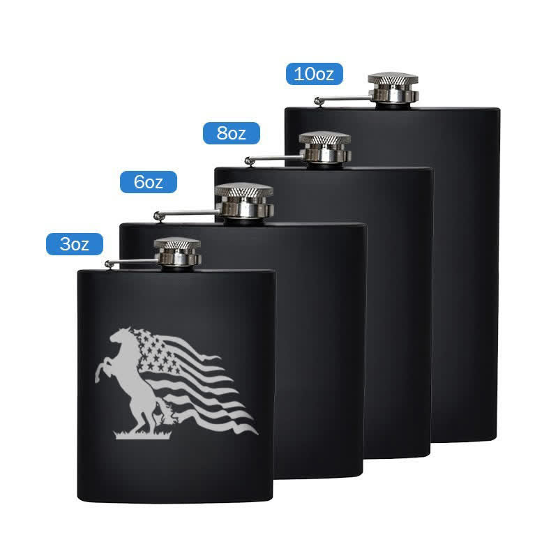 Borraccia portatile in acciaio inossidabile con motivo laser a bandiera USA da 3-8 oz - Nero - 8 once - image 5