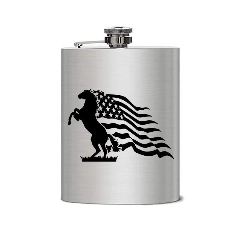 Borraccia portatile in acciaio inossidabile con motivo laser a bandiera USA da 3-8 oz - image 1