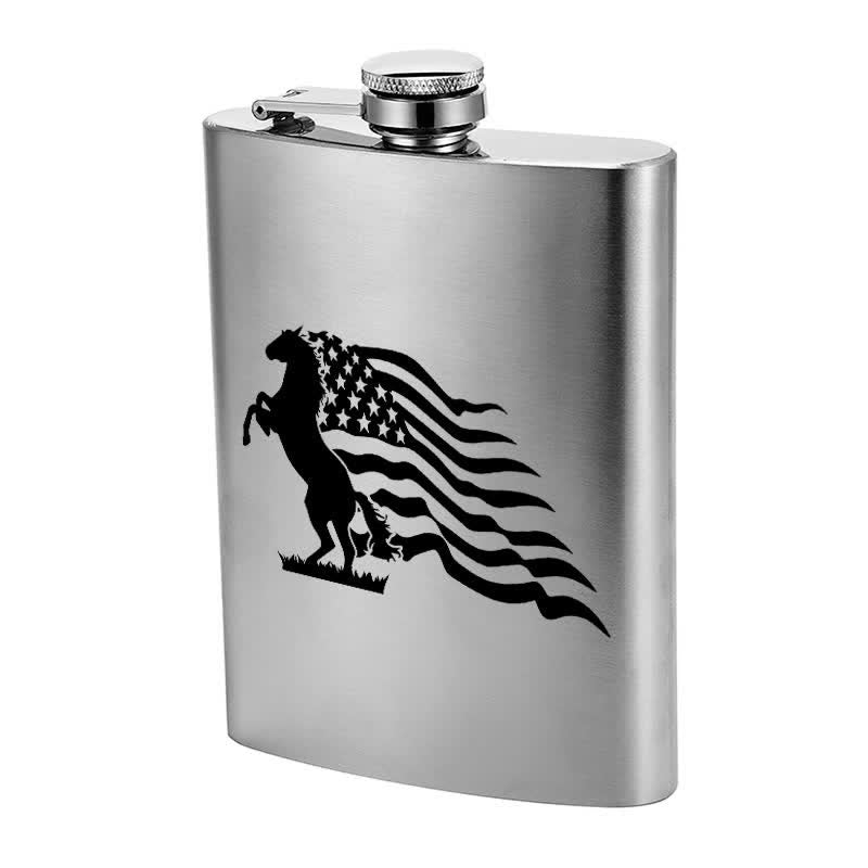 Borraccia portatile in acciaio inossidabile con motivo laser a bandiera USA da 3-8 oz - image 4