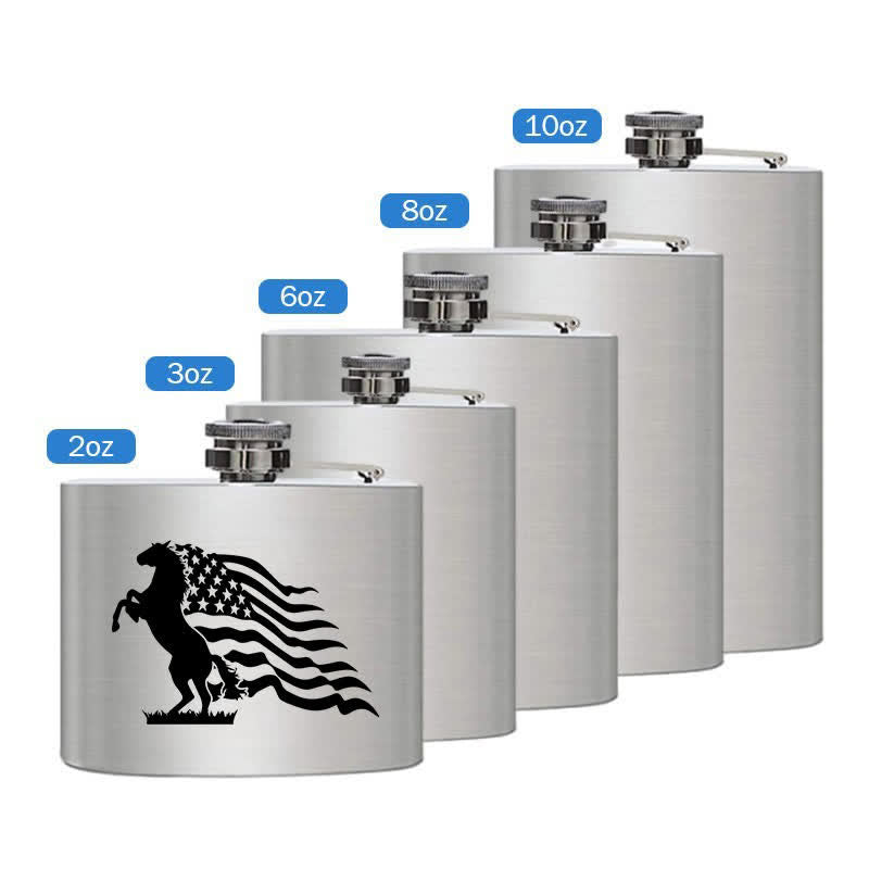 Borraccia portatile in acciaio inossidabile con motivo laser a bandiera USA da 3-8 oz - Argento - 8 once - image 2